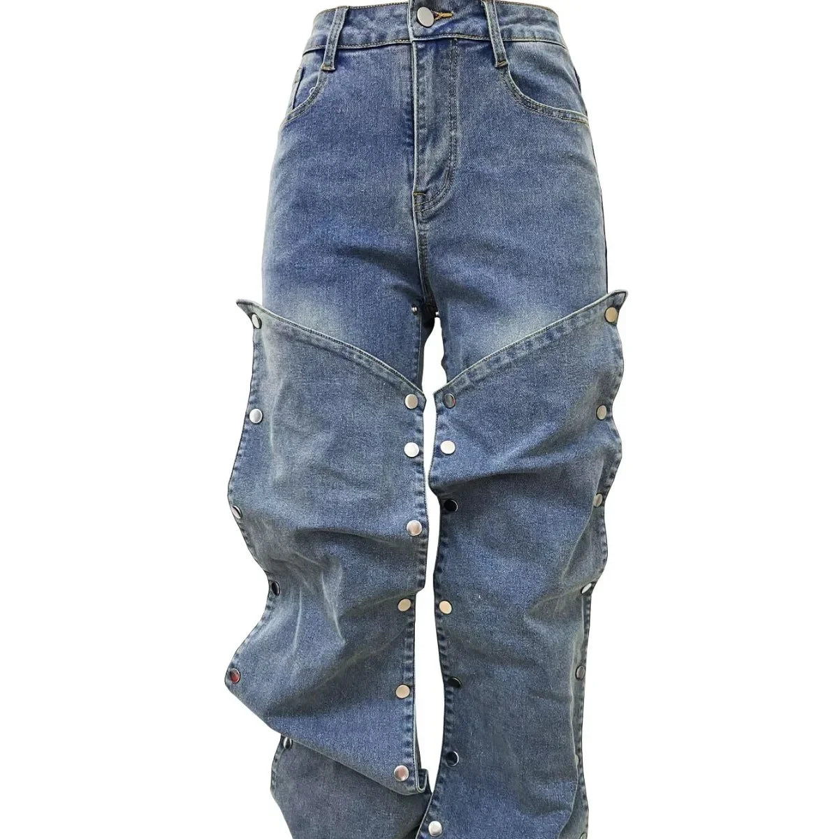 Jeans Denim Pants Women Straight Button Pockets High Waist Mom Floor Length Washed Distressed Strech Trousers 2025 Streetwear Aviola