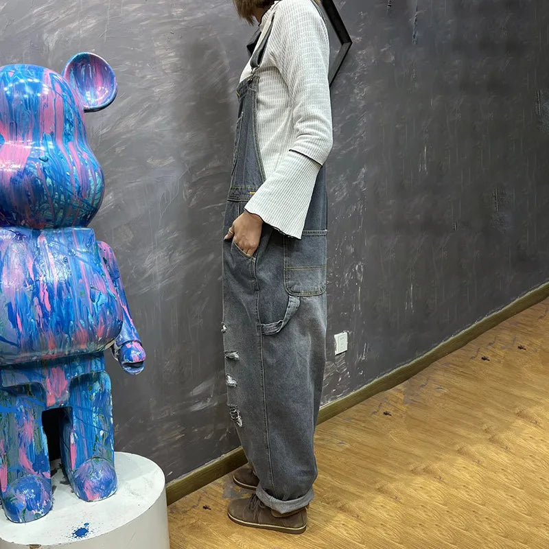 Jumpsuits Women Causal Loose Denim One Piece Mom Jeans Suspenders Overalls Wide Leg Long Pants High Waist Rompers Y2k Streetwear Aviola