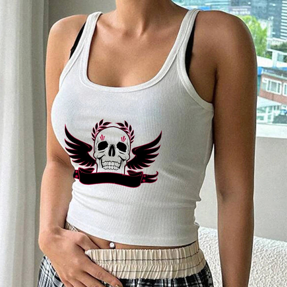 2024 Europe and the United States street new skull series printed short sleeve women Y2K women's T-shirt vest strap inside Aviola