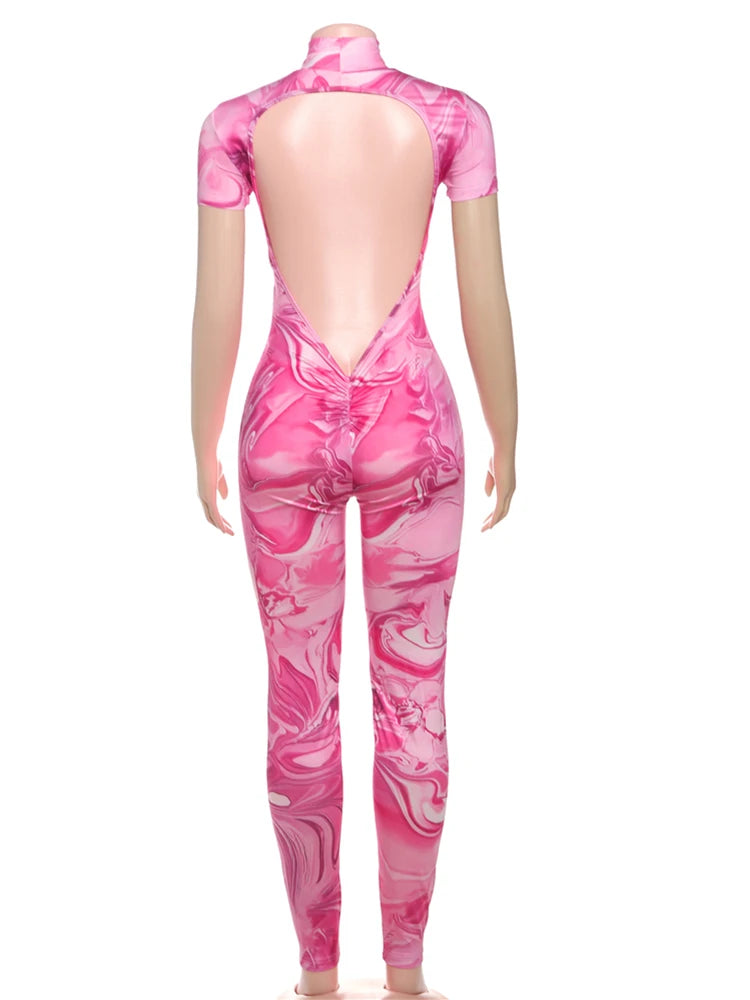 Nibber Sporty Backless Jumpsuit Women Peach Buttocks Fitness Shorts Sleeve Summer Trend Street Activity Casual Workout Overalls Aviola