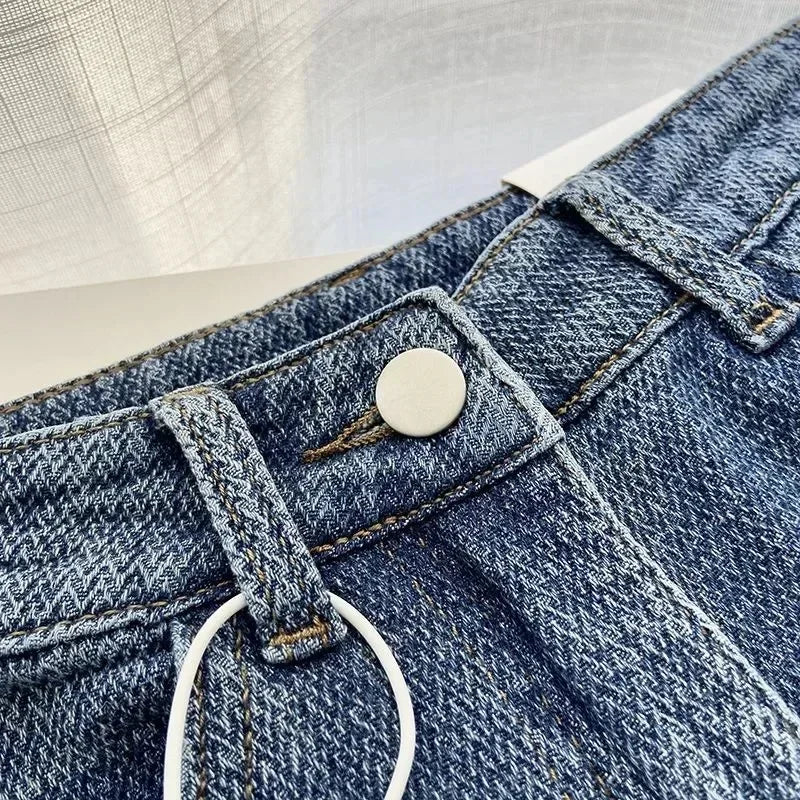 Jeans Women Wide Leg Pants Denim High Waist Zipper Fly Vintage Pockets Button Floor Length Trousers Straight Casual Denims Aviola