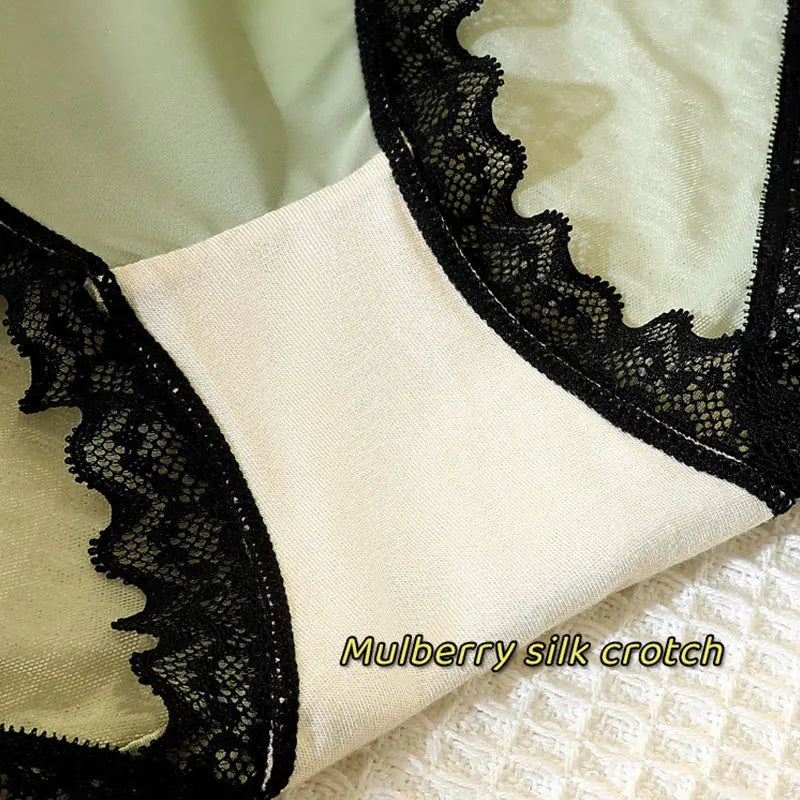 3pcs/Set Women's Panties Exquisite Lace Underwear Silk Satin Sexy Seamless Girls Lingerie Female Briefs Comfort Underpants Aviola