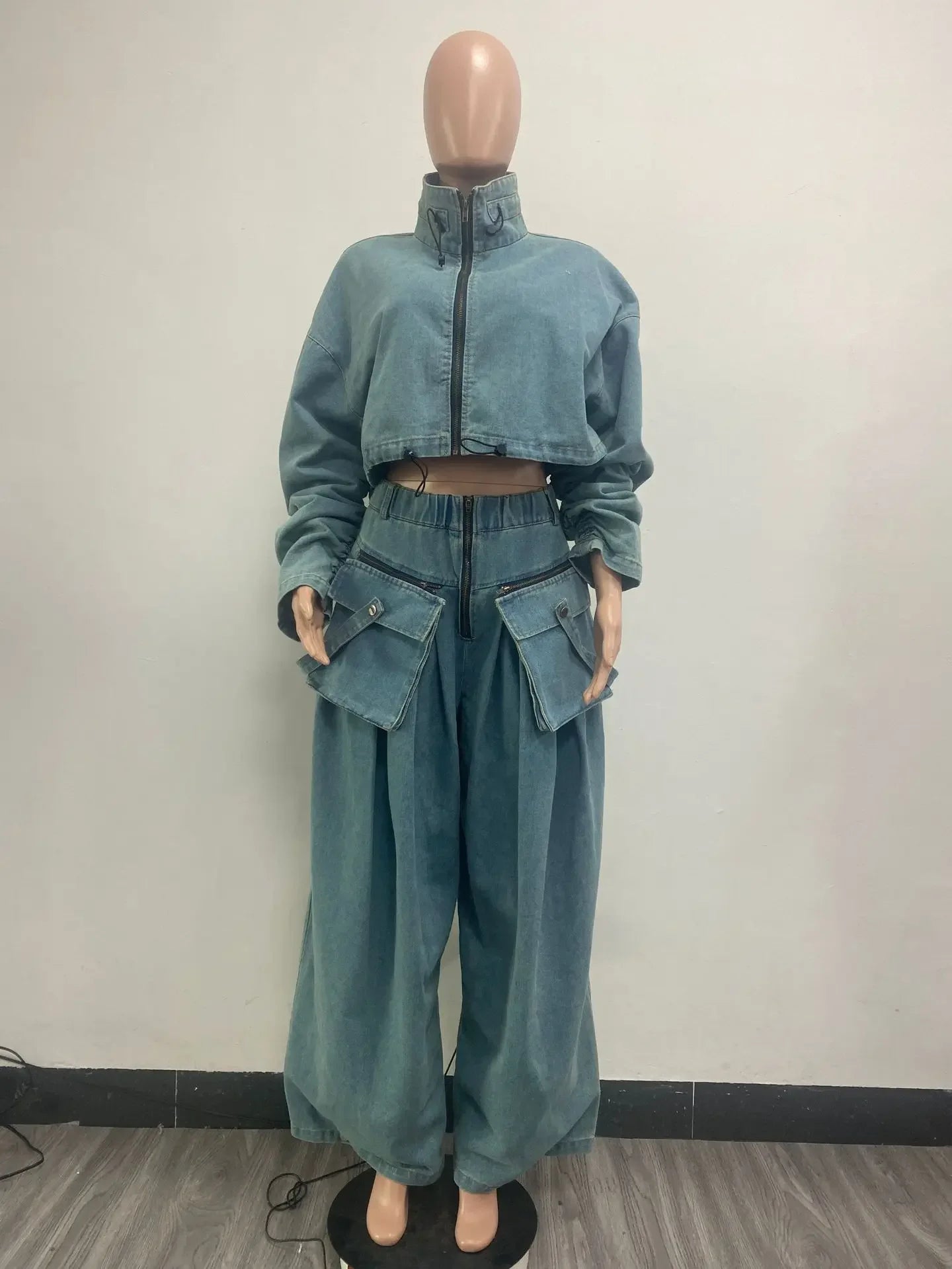 Denim Two Piece Sets Women Coat Jacket Wide Leg Pants Jeans Suits Matching Sets Trousers Outfits 2025 Y2k Streetwear Party Aviola