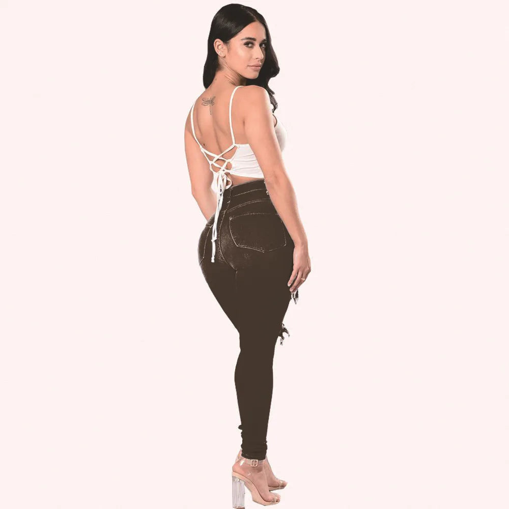 Jeans Women Hole Denim Pencil Pants Ripped Skinny Ankle Length Trousers Stretch High Waist Distressed Washed 2025 Streetwear Aviola