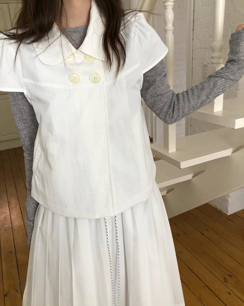 MEXZT Vintage Black Shirts Women Japanese Harajuku White Cropped Puff Short Sleeve Blouses Summer Korean Casual Design Tops New Aviola