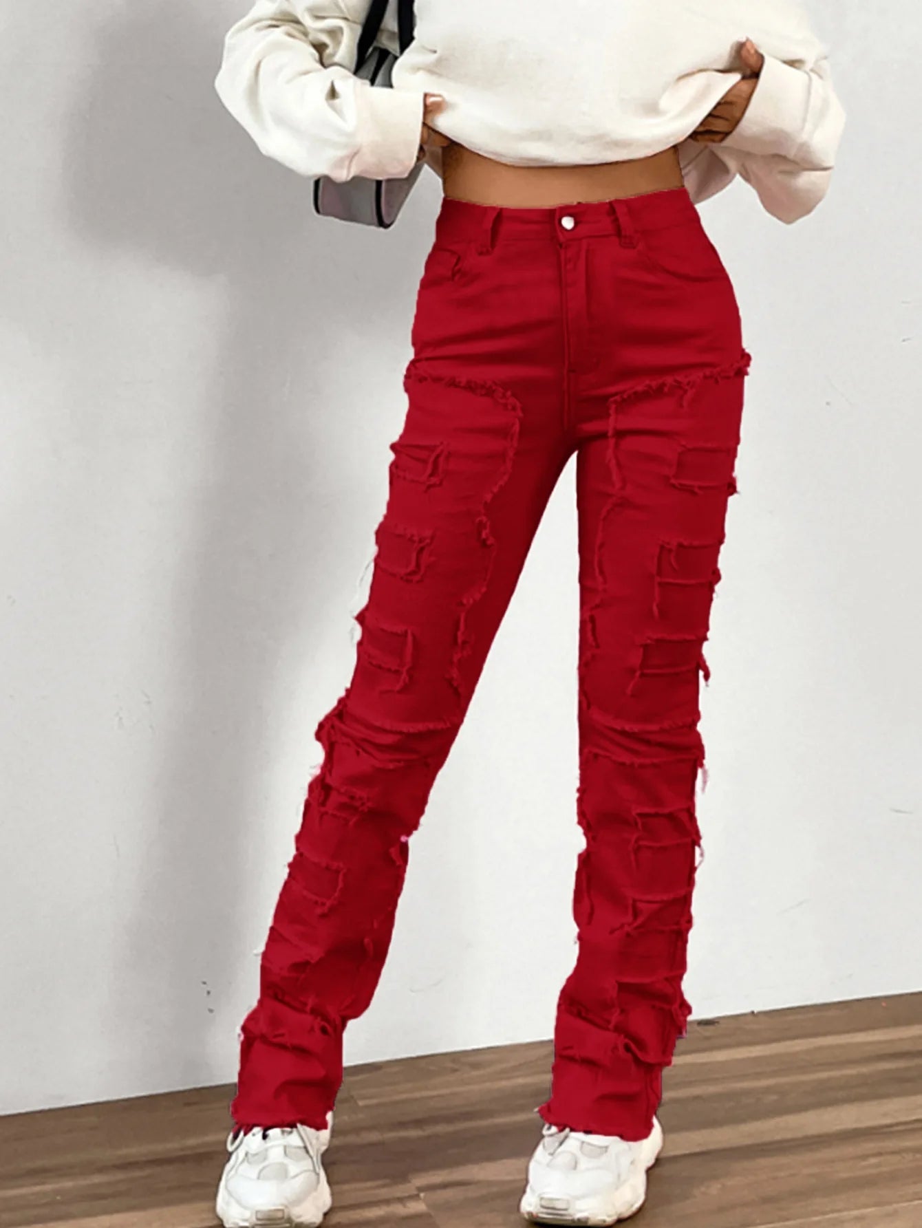 Women Jeans Denim Straight Pants Spliced Patchwork High Street Slim Fit Pockets Mid Waist Washing Zipper Slight Srech 2024 Aviola