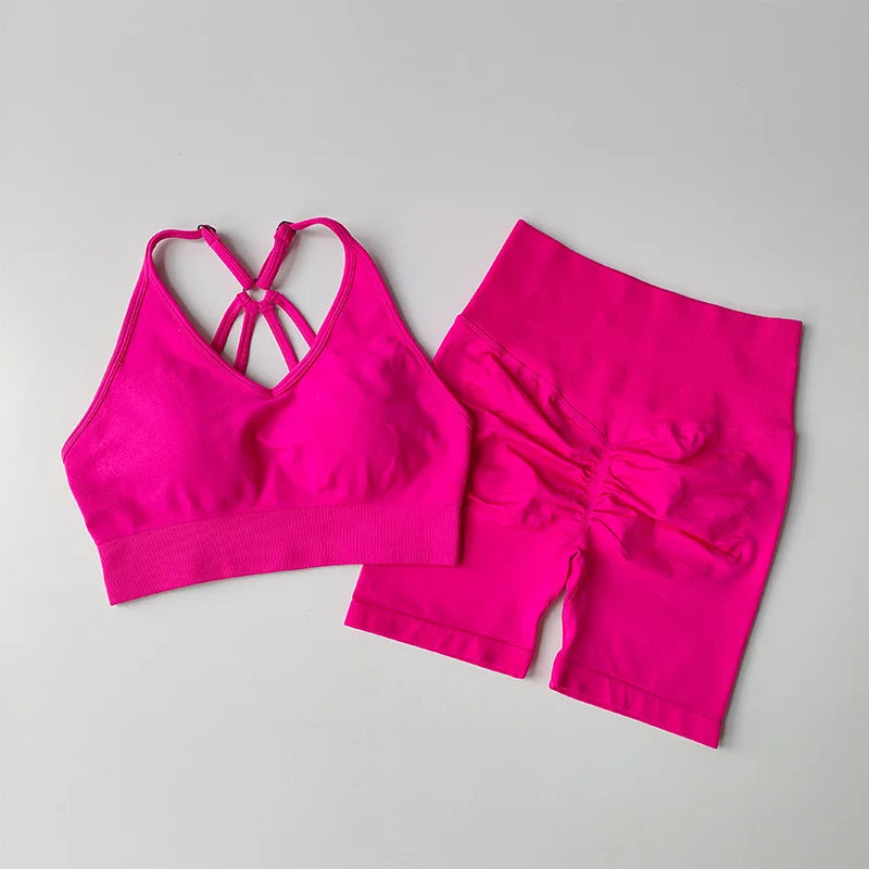 2 Pcs Yoga Sets Women High Waist Workout Outfits Gym Wear Gym Clothing Sports Suits Fitness Tracksuit Sportswear Shorts Suit Aviola