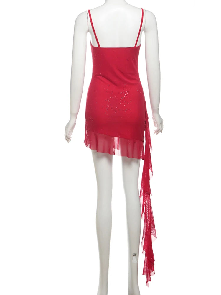 Nibber Sexy Tassel Double Deck Dress Women Sequins Solid Ruffles Spaghetti Strap Slim Sleeveless Lace Beach Vacation Bodycon Aviola