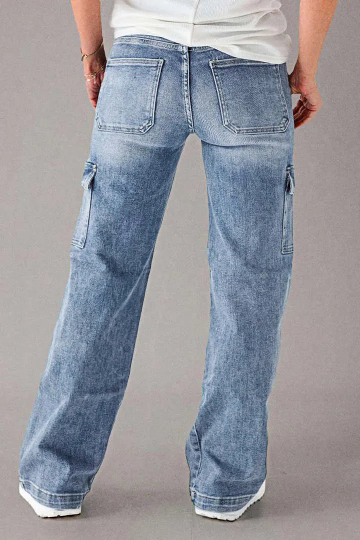 Denim Cargo Pant Women Jeans Long Pants Casual Loose High Waist Straight Trousers Y2k Streetwear Elegant Punk Mom Work 2025 Aviola