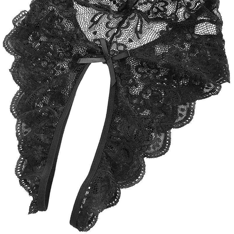 Porno Crotchless Underwear For Women Lace Cutout Transparent Teddy Erotic Costumes Sexy Lingerie Deep V Open Bra Baby Doll Dress Aviola