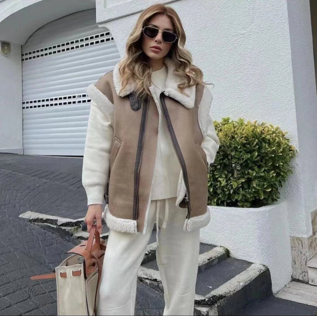 RARF 2024 autumn winter new ladies warm fur integrated sleeveless fleece stitching coat vest jacket Aviola