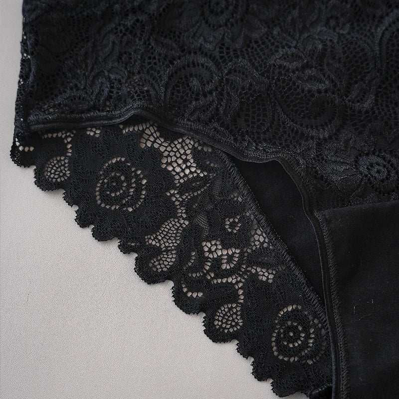 3Black+3White Women Panties Set Middle Waist Hollow Out Floral Lace Women Briefs Sexy Lingerie Female Underwear 6PCS Aviola