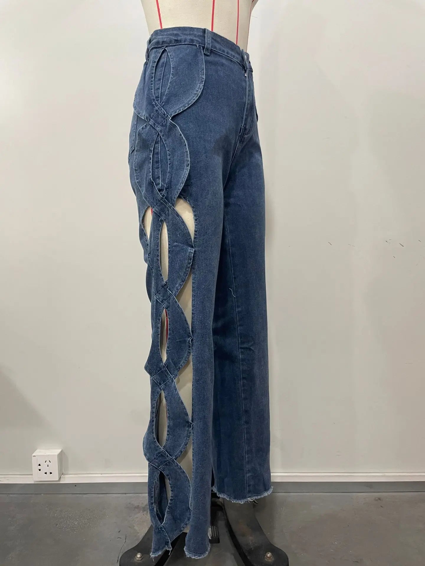 Denim Pant Women Jeans Long Pants Hollowed Out High Waist Straight Trousers Y2k Streetwear Casual Mom Jeans Night Club Summer Aviola
