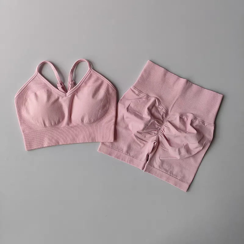 2 Pcs Yoga Sets Women High Waist Workout Outfits Gym Wear Gym Clothing Sports Suits Fitness Tracksuit Sportswear Shorts Suit Aviola