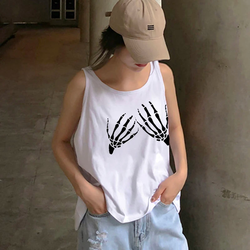 2024 Europe and the United States street new skull series printed short sleeve women Y2K women's T-shirt vest strap inside Aviola