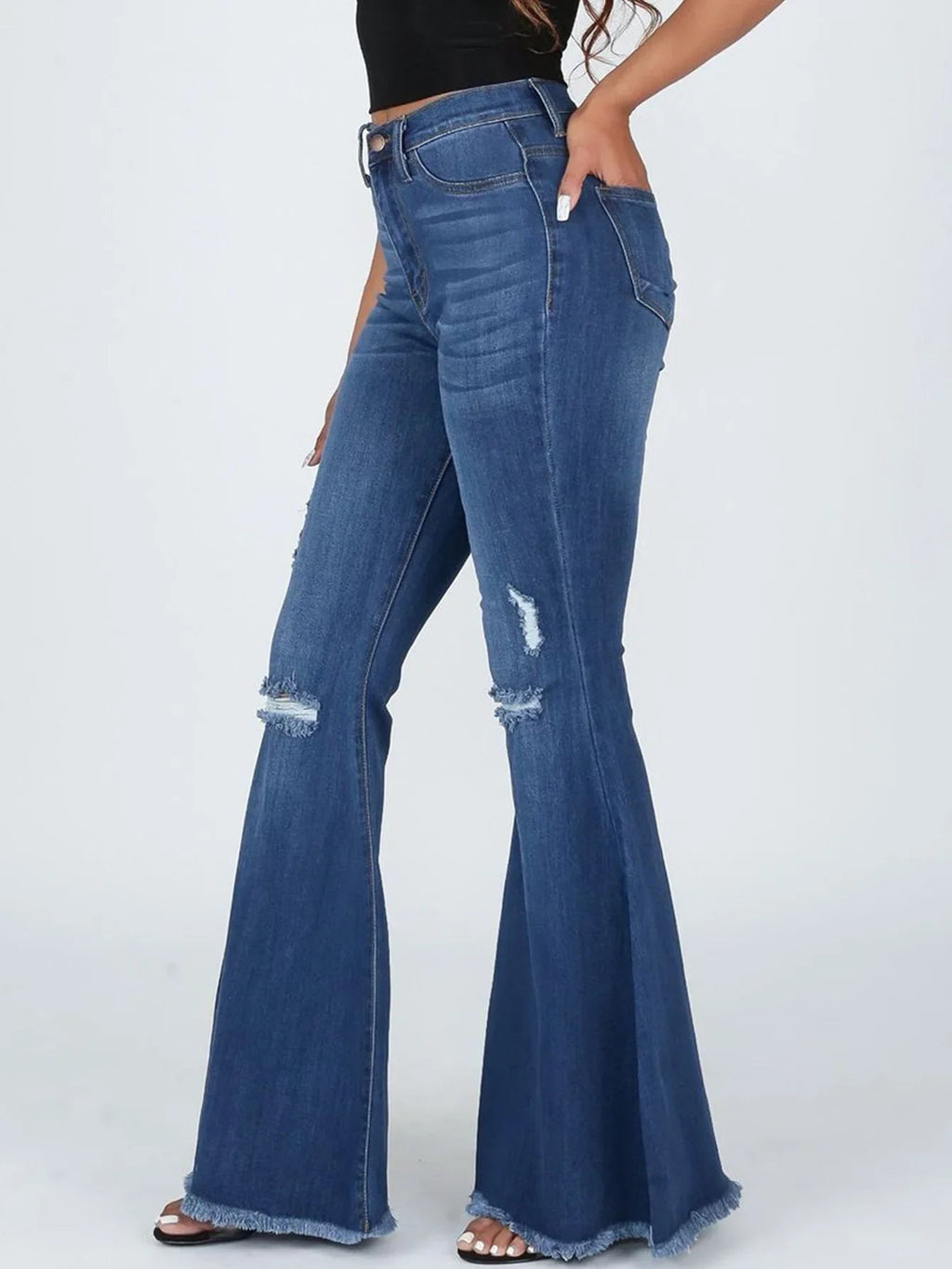 Flare Pants Ripped Jeans for Women Streetwear Mid Waist Stretch Washed Distressed Casual Denim Trousers Hole Boot Cut Mom 2025 Aviola
