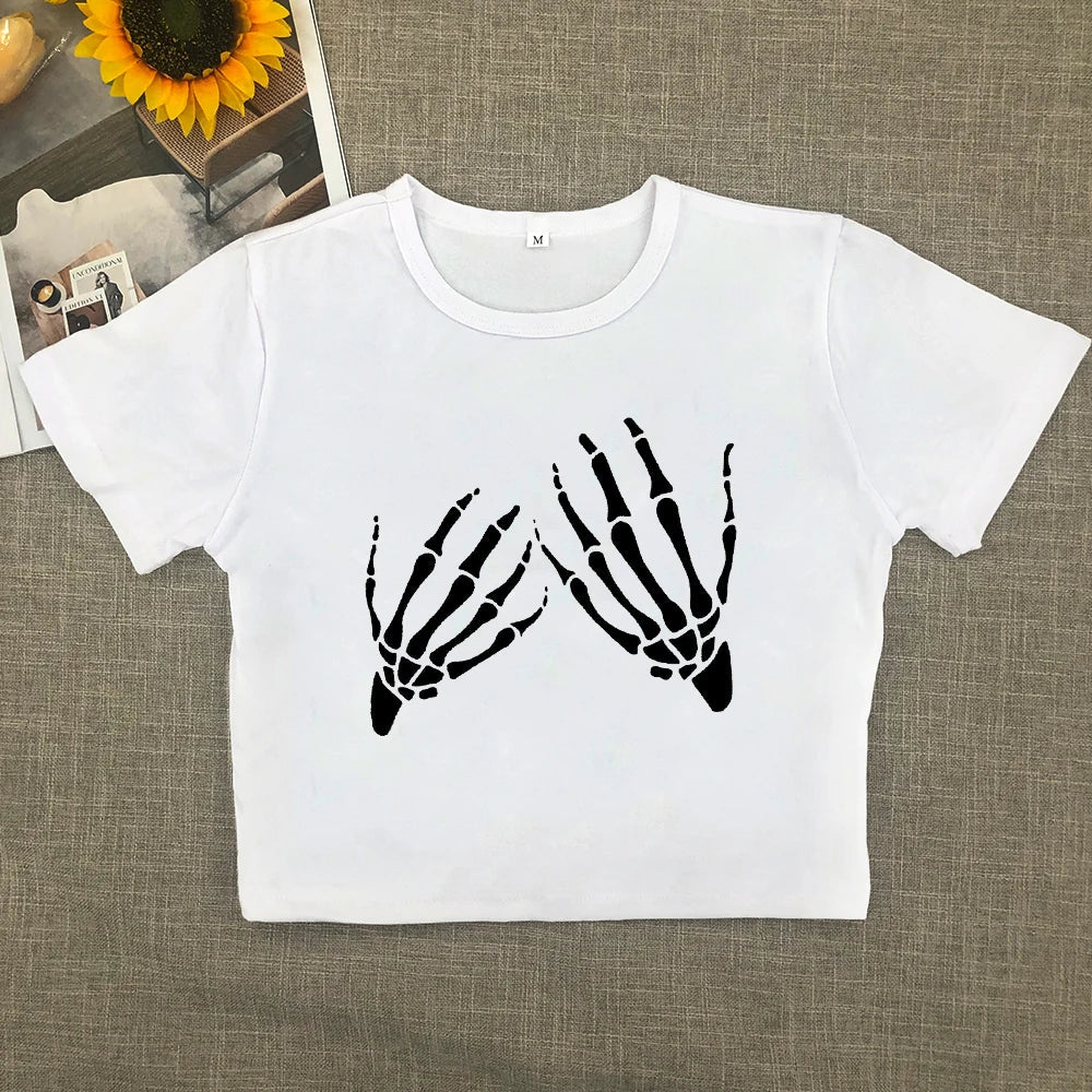 2024 Europe and the United States street new skull series printed short sleeve women Y2K women's T-shirt vest strap inside Aviola