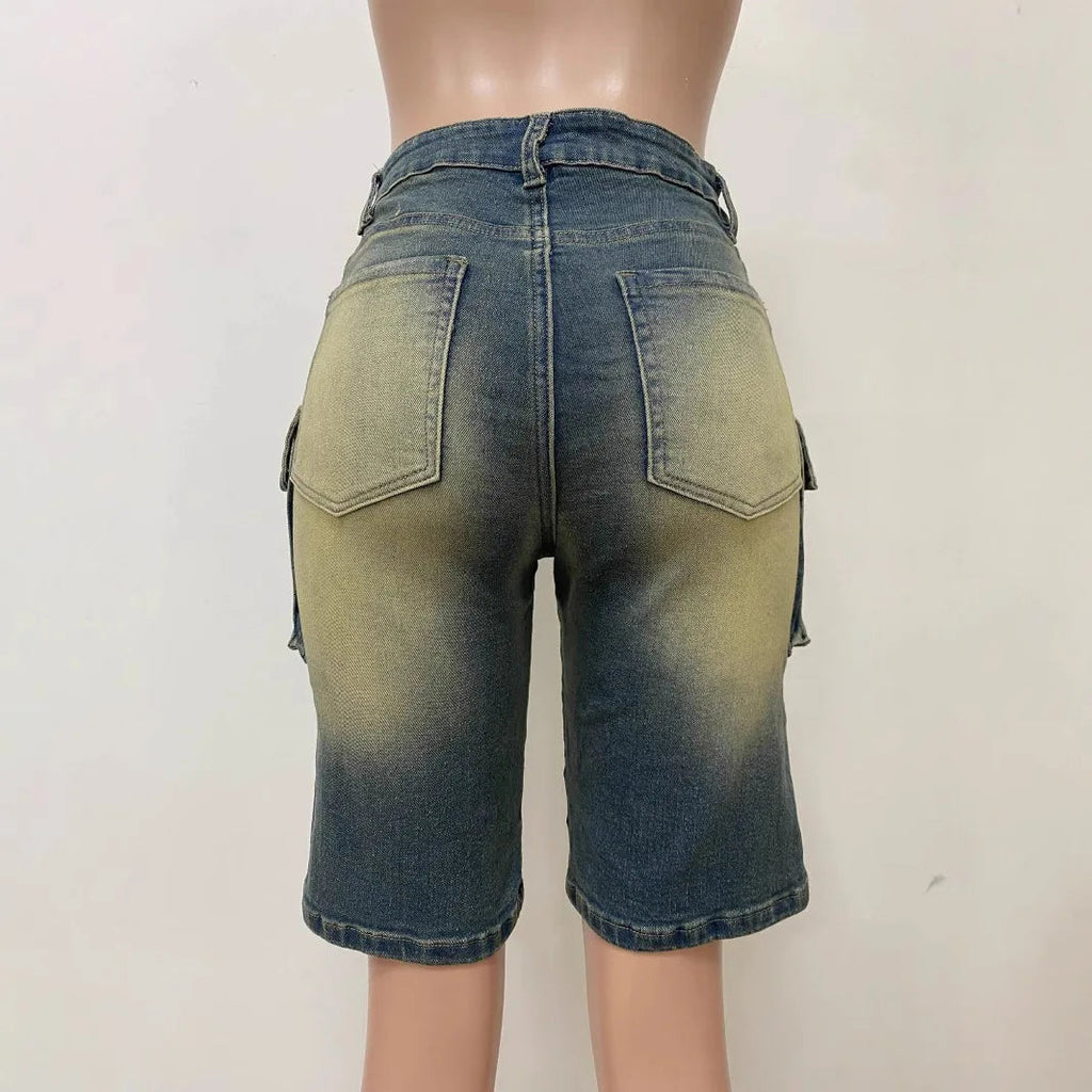 Denim Pant Women Short Jeans Shorts Pants Slim Mom Jeans High Waist Straight Trousers Y2k Streetwear Splice Pockets Casual Punk Aviola