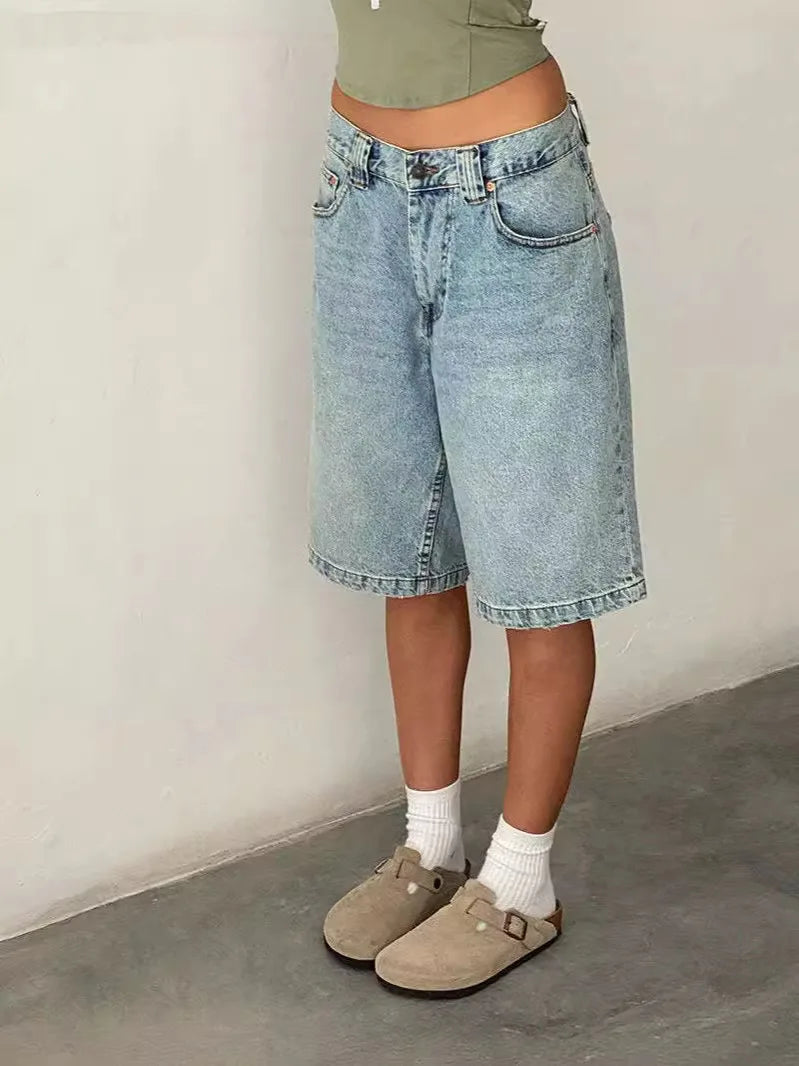 Denim Pant Women Wide Leg Jeans Calf Length Pants High Waist Straight Trousers Y2k Streetwear Mom Jeans Casual Loose Summer Aviola