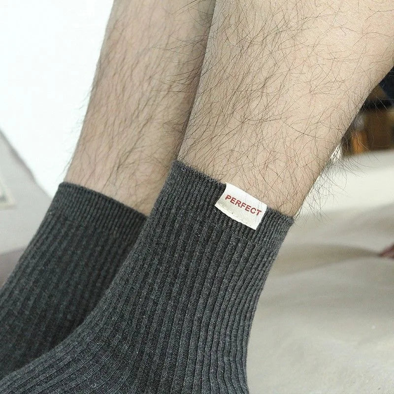 5pairs Men's business mid-tube socks Cotton double needle calibration socks men's wicking breathable all-cotton socks Aviola