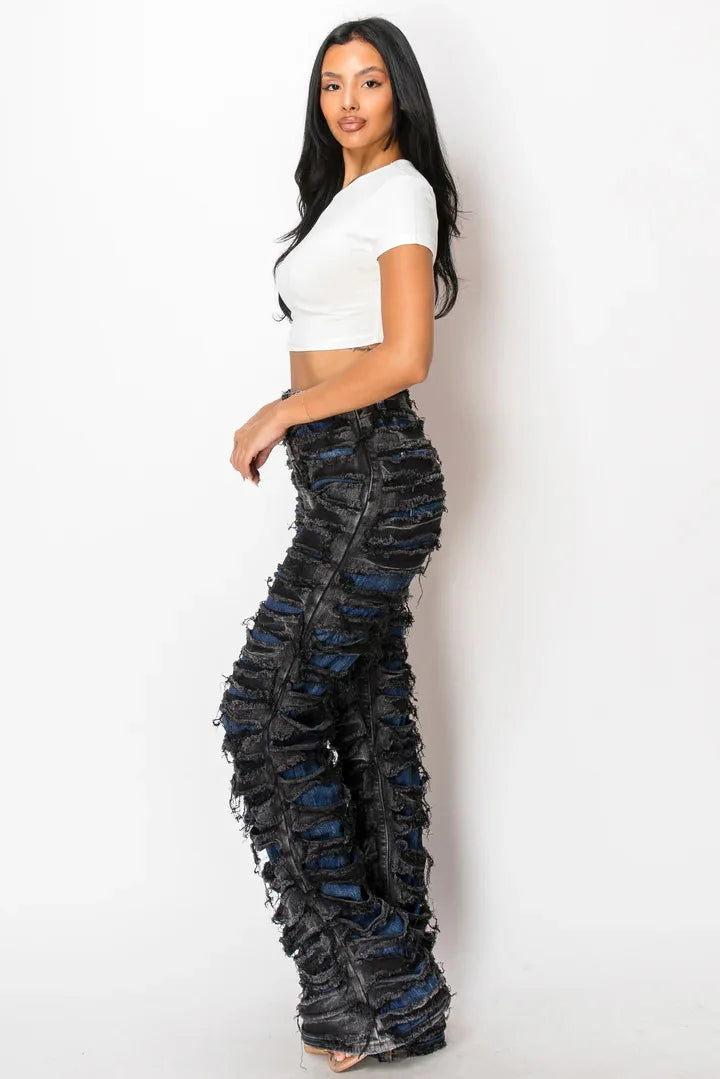 Vintage Jeans Straight Pants Women Double Hole Denim Trousers Streetwear High Waist Stretch Punk Gothic Y2k 2025 Floor Length Aviola