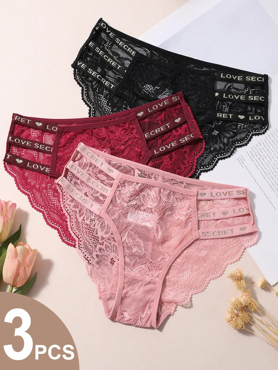 3PCS/Set Sexy Transparent Briefs Lace Panties for Women Lingerie Panties Floral Lace Female Underwear Ladies Underpants Lingerie Aviola
