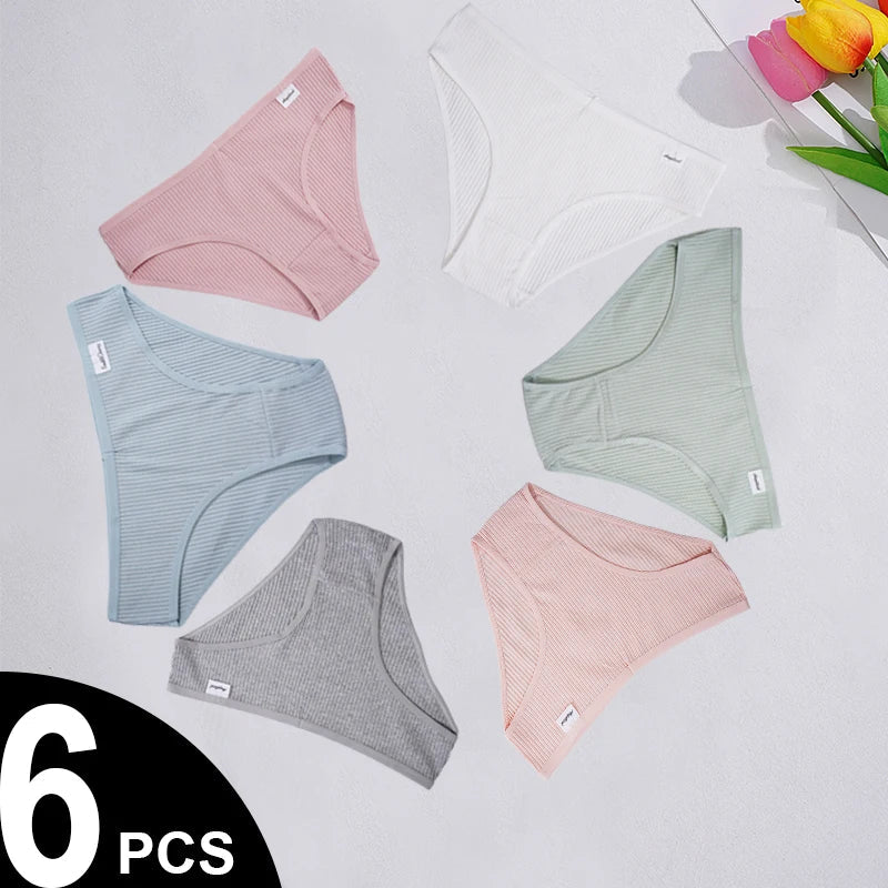 6PCS/Set Cotton Underwear Women's Low-Waist Panties Breathable Comfortable Briefs Lingerie Aviola