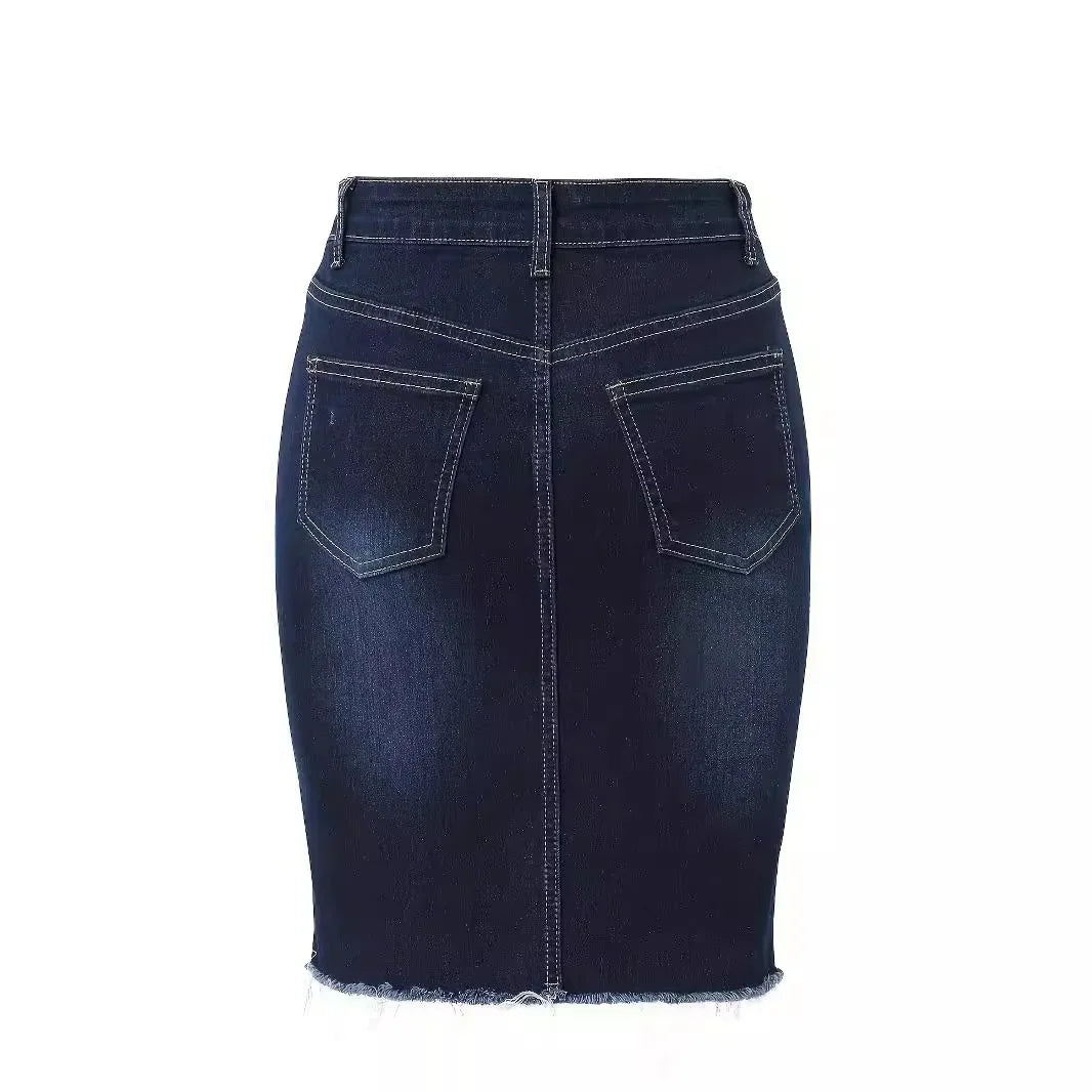 Denim Skirts for Women Sexy Hip Skirt Embroidered Flares Washed Distressed Pockets Slim High Waist 2025 Y2k Mom Jeans Streetwear Aviola