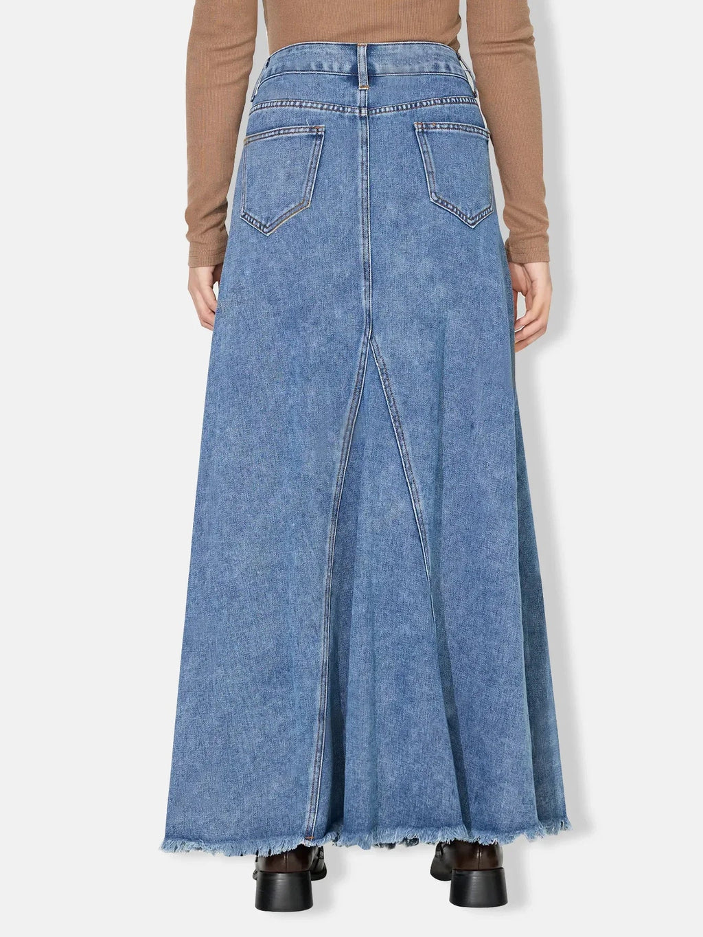 Denim Skirt Women Vintage Long Skirts High Waist Distressed Washed Button Pockets Summer Mom Jeans Y2k A Line Streetwear 2025 Aviola