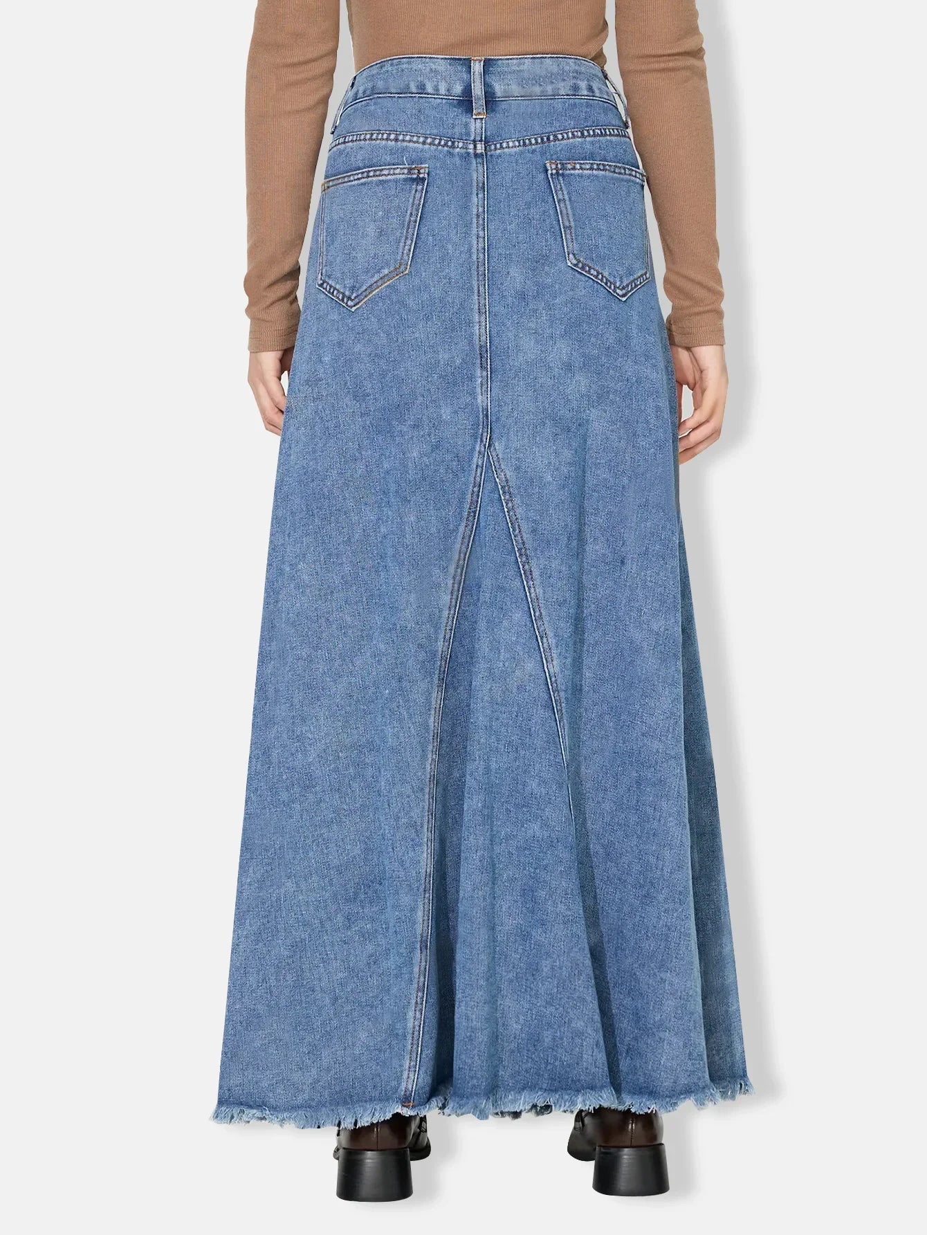 Denim Skirt Women Vintage Long Skirts High Waist Distressed Washed Button Pockets Summer Mom Jeans Y2k A Line Streetwear 2025 Aviola