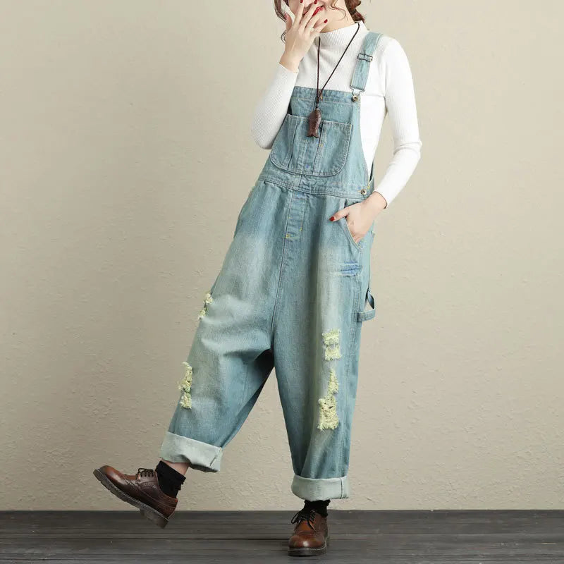 Jumpsuits Women Causal Loose Denim One Piece Mom Jeans Suspenders Overalls Wide Leg Long Pants High Waist Rompers Y2k Streetwear Aviola