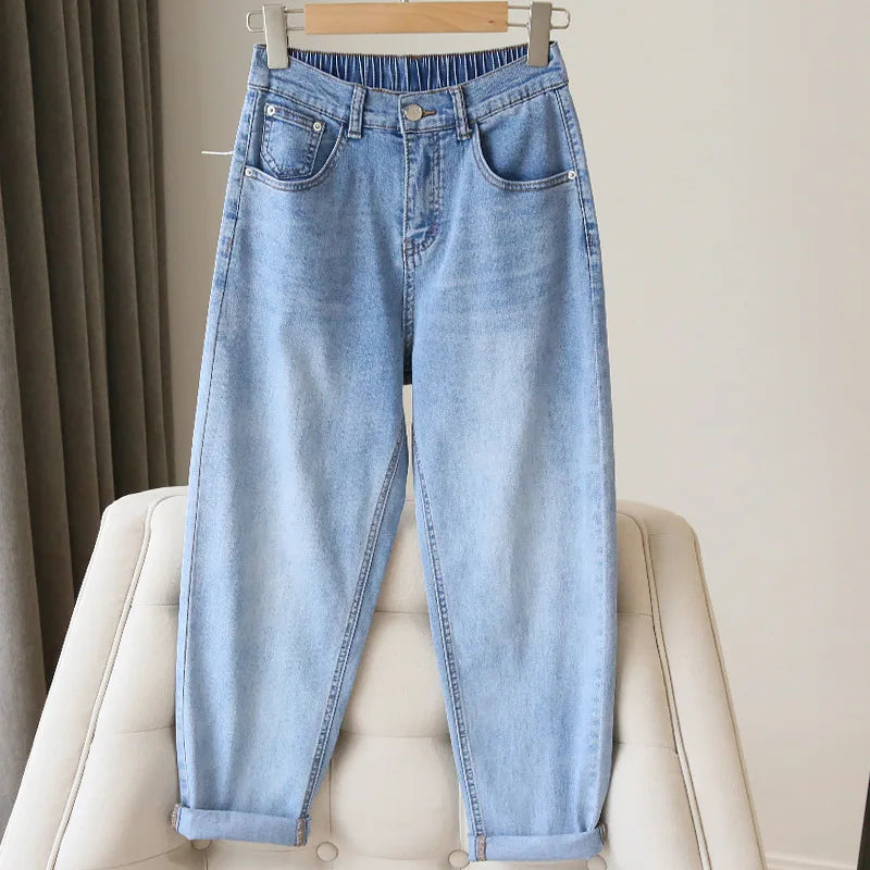 Bleached Jean Ankle Length Straight Denim Pants Women Harem Jeans Pockets Mid Waist Loose Fit Casual Solid Washed 2024 Aviola