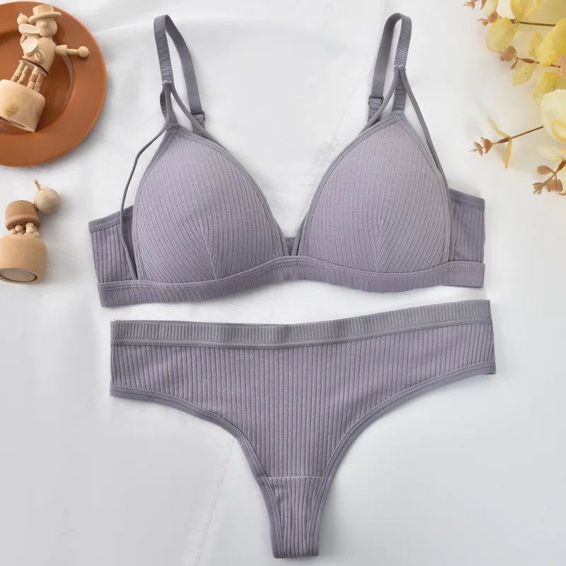 Push Up Bra Non-Wire Brassiere Low Waist Thongs Women Cotton Lingerie Set Padded Bralette Female Sexy Underwear Set Aviola