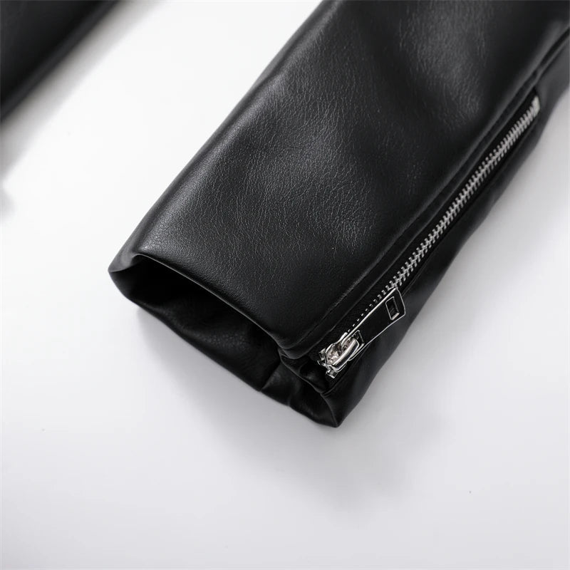RARF  Women's new spring and autumn style black imitation leather locomotive style loose jacket coat handsome pu motorcycle top Aviola