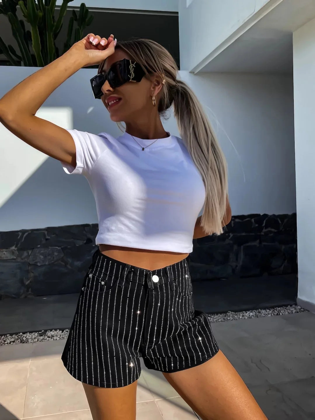 Shorts Denim Pant Women Jeans Short Pants Hot Drilling High Waist Straight Trousers Y2k Streetwear Elegant Mom Jeans Summer 2025 Aviola