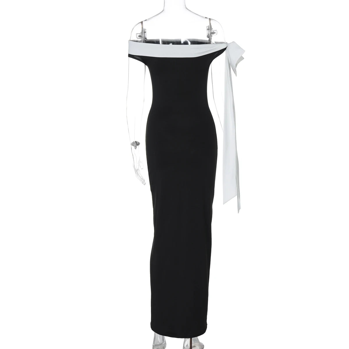 Nibber Black White Patchwork Woman Dress Elegant Bow One Shoulder Sleeveless Frenulum Temperament Skinny Noble Gown Vestidos Aviola