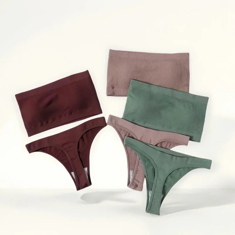 Women Seamless Bra And Panties Set Non-Wire Strapless Tube Bra Sexy Lingerie Brazilian Panties Female Sports Underwear Set Aviola