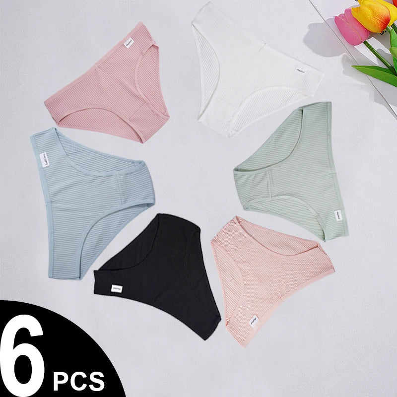6PCS/Set Women's Panties Cotton Female Briefs Lingerie Sexy Underwear Soft Breathable Ladies Underpants Solid Color Aviola