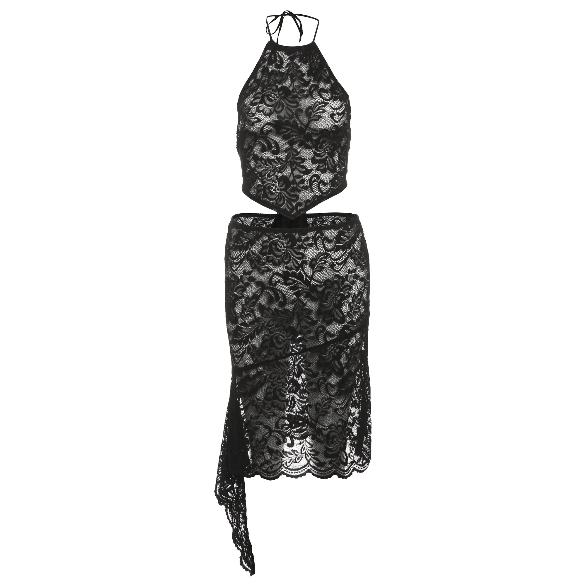 Nibber Sexy Jacquard Women 2 Piece Set Y2K Coquette Halter Backless Tank Tops+Irregular Skirts Matching Summer Midnight Clubwear Aviola