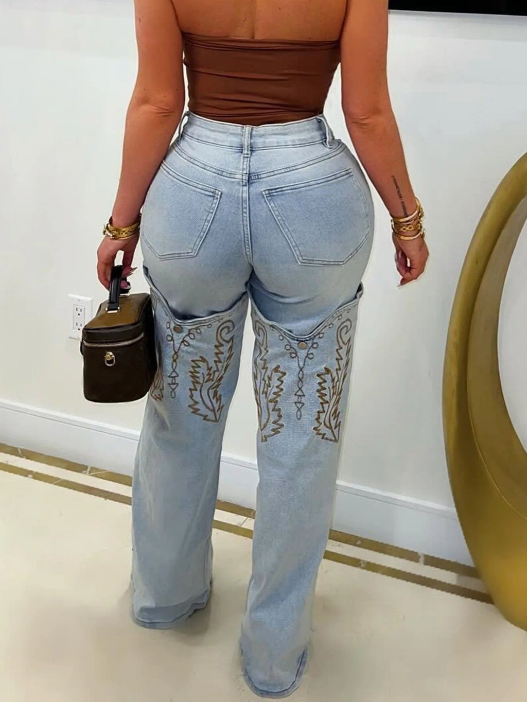 Denim Pant Women Jeans Wide Leg Long Pants High Waist Straight Trousers Y2k Streetwear Embroidery Splice Mom Jeans Party Club Aviola