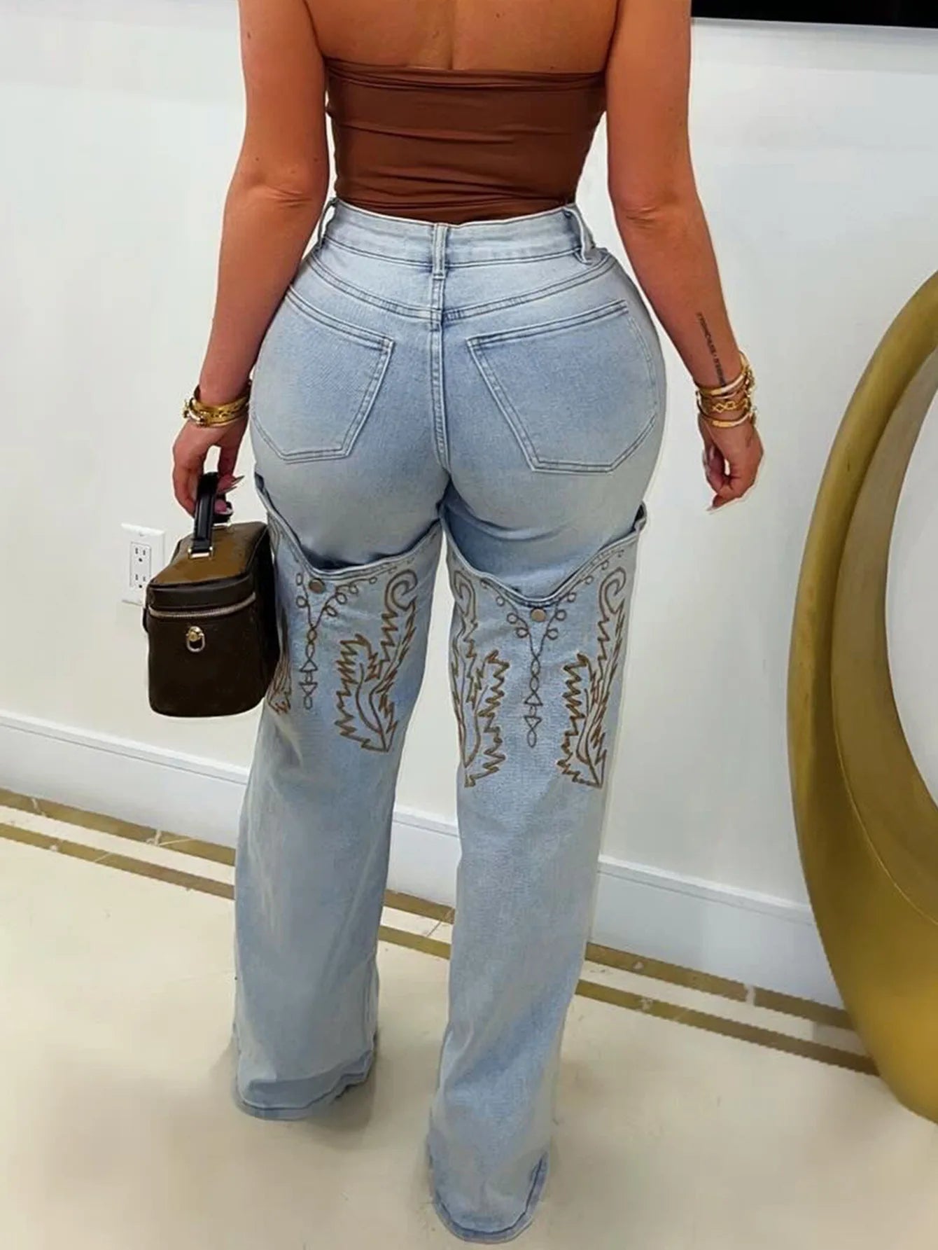Denim Pant Women Jeans Wide Leg Long Pants High Waist Straight Trousers Y2k Streetwear Embroidery Splice Mom Jeans Party Club Aviola