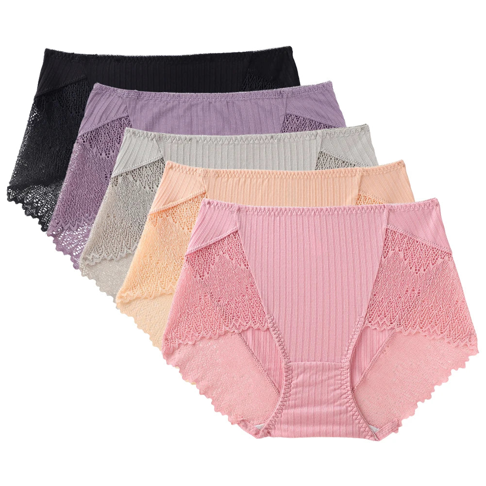 5pcs/Set Ladies Lace boxer briefs Full Coverage Soft Breathable Panties Multipack Underwears for Women Girls Soft Knickers Aviola