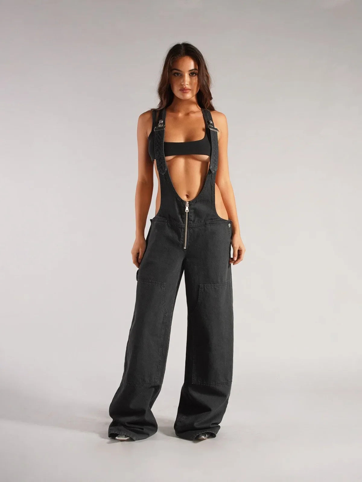 Jumpsuits Women Jeans Overalls Sexy Backless Vintage Full Length Denim Straight Pants Loose Pockets Distressed Washed Casual Aviola