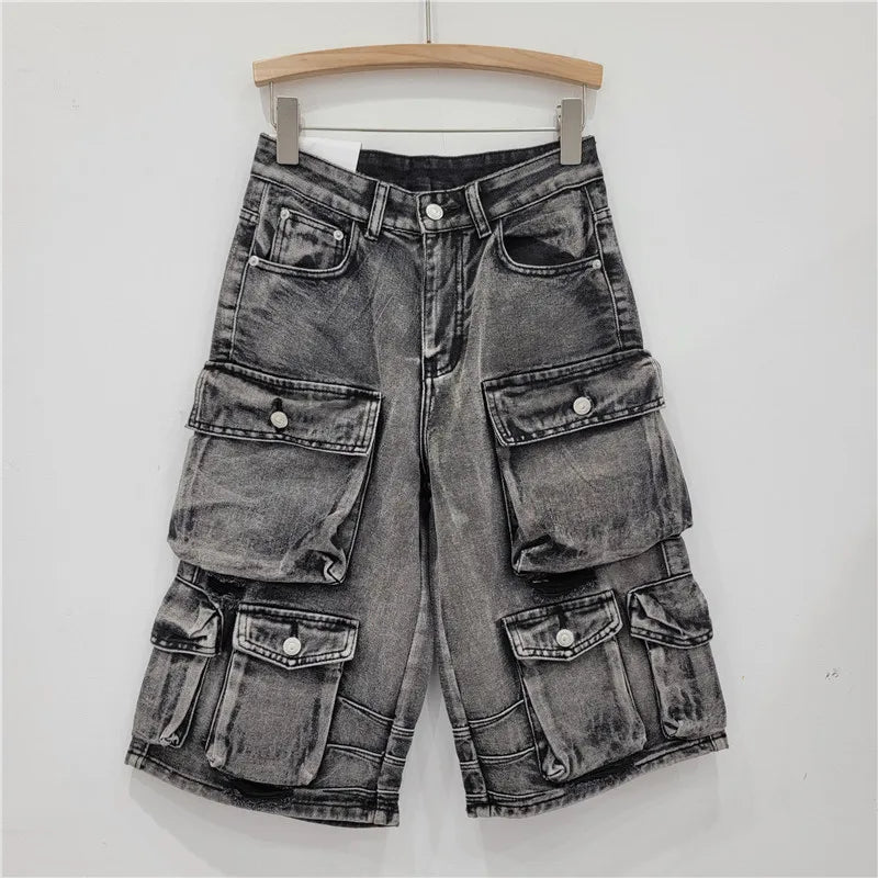 Denim Pant Women Mom Jeans Calf Length Pants Pockets High Waist Straight Trousers Y2k Streetwear Club Splice Casual Loose 2025 Aviola