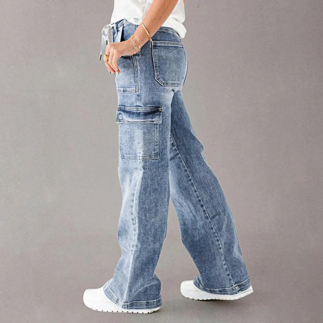 Denim Cargo Pant Women Jeans Long Pants Casual Loose High Waist Straight Trousers Y2k Streetwear Elegant Punk Mom Work 2025 Aviola