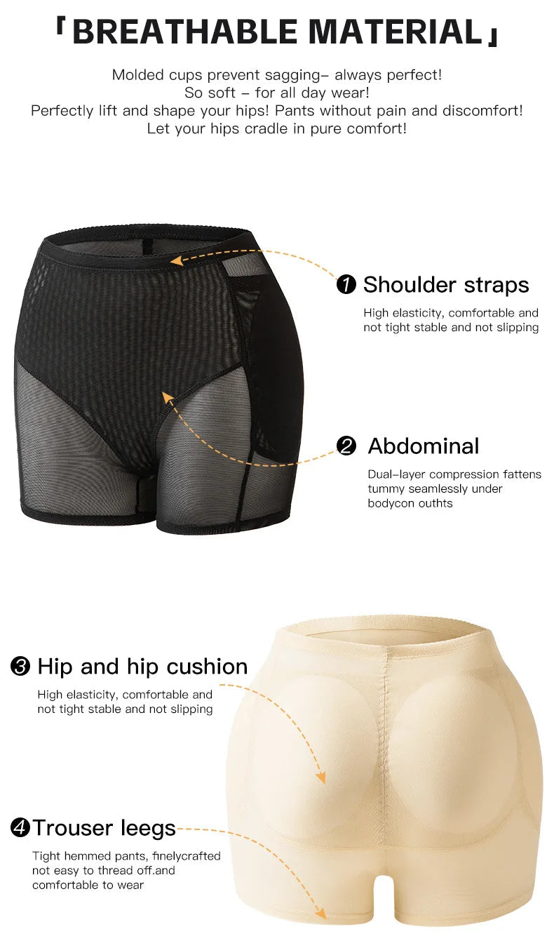 Women 4-Pad Butt Lifter Panties High Waist Tummy Control Shapewear Hip Enhancer Mesh Briefs Belly Slimming Body Shaper Shorts Aviola