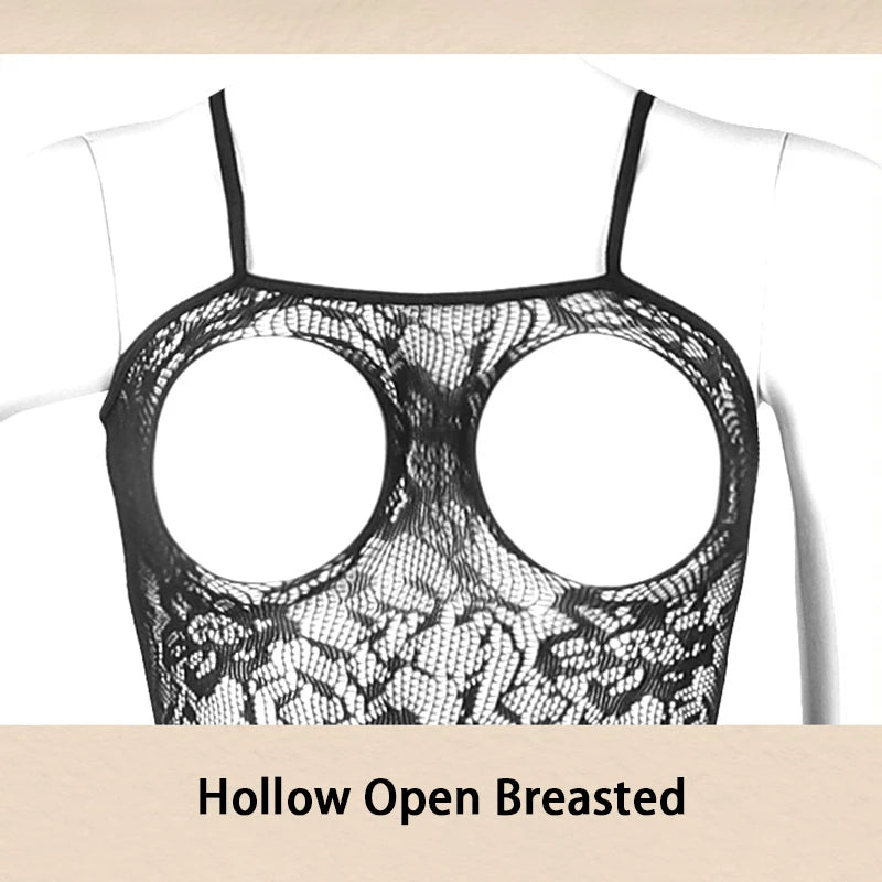 Plus Size Crotchless Erotic Lingerie Women Fishnet Hollow Bodystocking Sexy Open Bra Pantyhose Sling Backless Mesh Long Tights Aviola