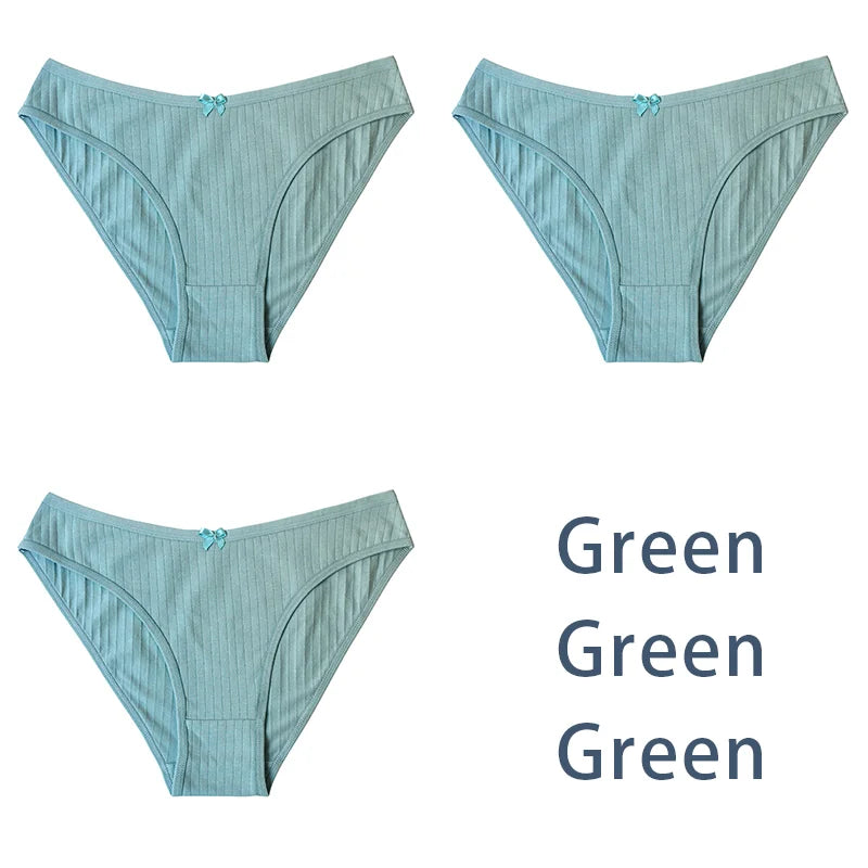 3PCS/Set Women Cotton Panties Sexy Classic Underwear Low Rise Female Rib Underpants Girls Comfort Briefs Bow Lingerie Aviola