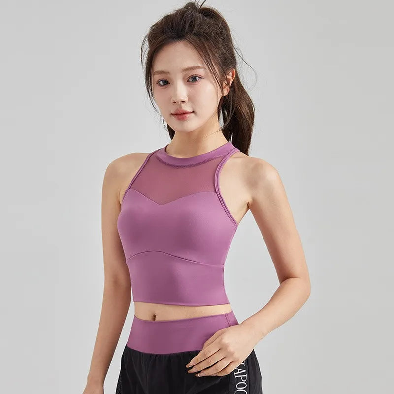 Women Breathable Mesh Shockproof Padded Gym Running Seamless Fitness Yoga Vest Gym Bra Tops Sexy Sports Bras for Women Gym Top Aviola