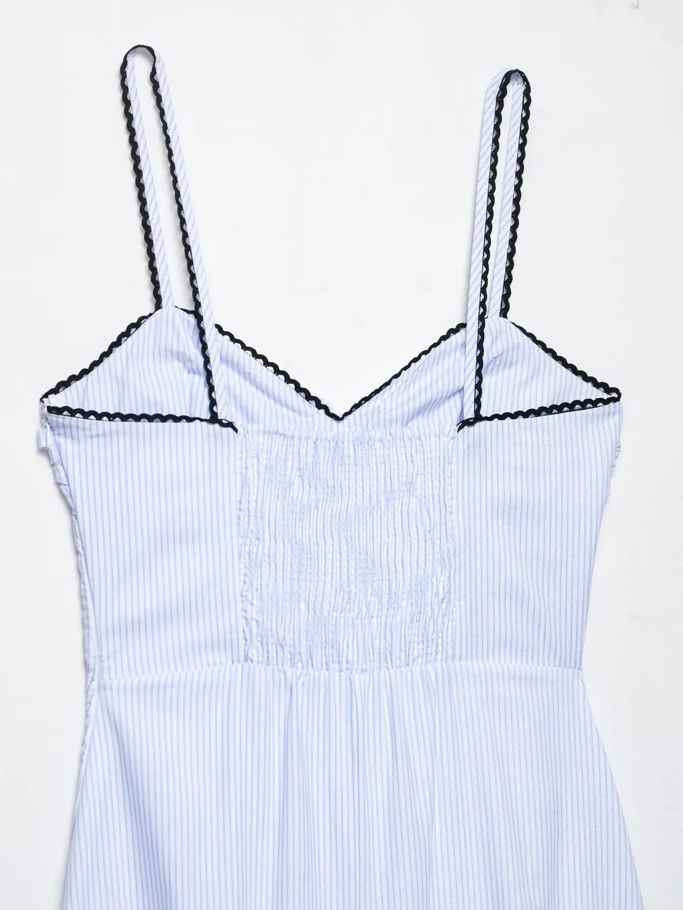 UNIZERA Pleated contrast lace trim striped suspender dress 2025 summer new arrivals women's casual loose midi dress Aviola